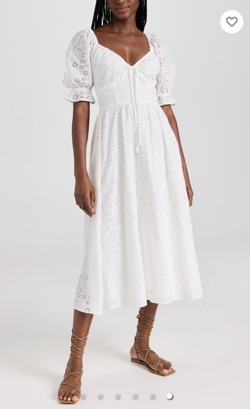 Hill House Home Ophelia White Eyelet Cotton Midi Nap Dress Size Large